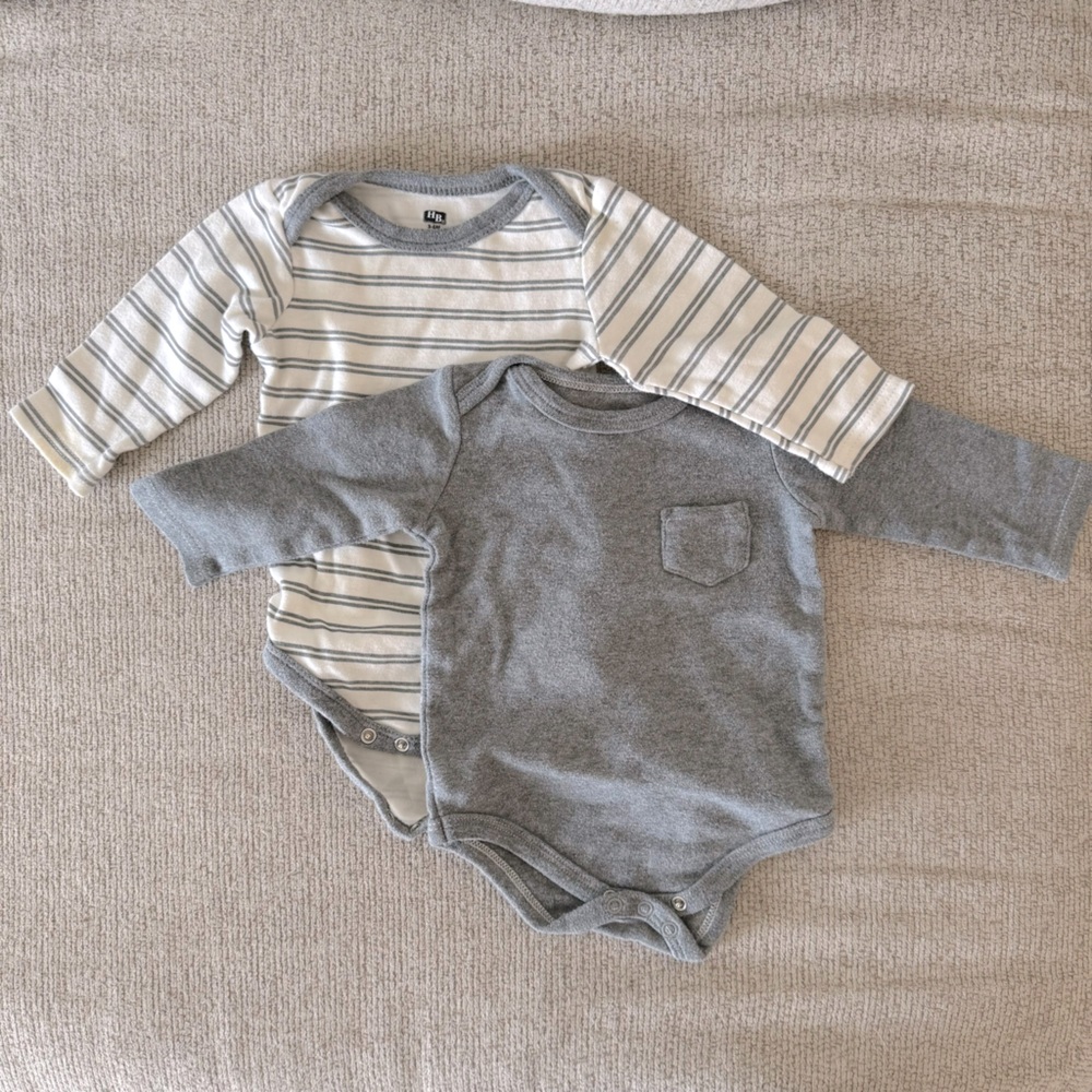 EUC Hudson Baby unisex-baby Cotton Long-sleeve Bodysuits. 3-6 month. 2 pack